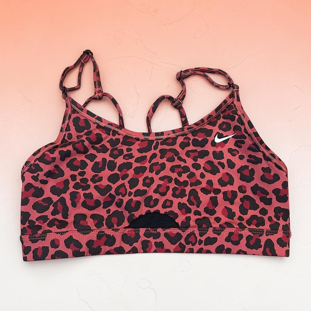 Nike Indy Sports Bra Leopard‎ Print Strappy Dri-FIT Pink Black Women Size S